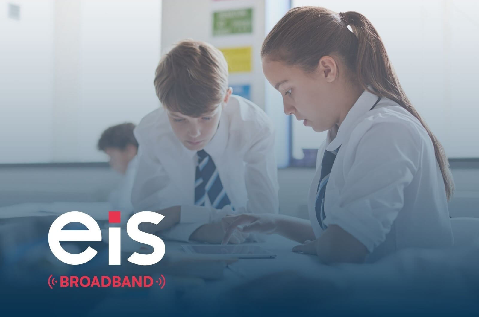 Broadband logo overlaid over classroom background