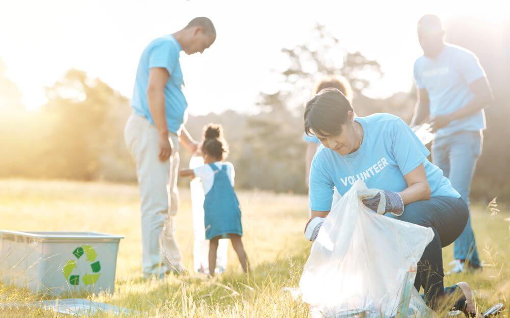 Group of people volunteering at community cleanup